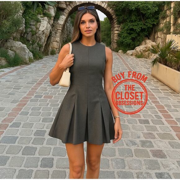 ZARA Wool-Blend Flared Hem Mini Dress NWT | Gray Fit & Flare | Size M/L - Picture 1 of 16